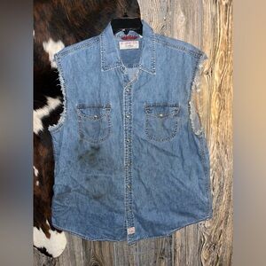 Levi’s Strauss size XL men’s WORN blue jean cutoff pearl snap shit shirt